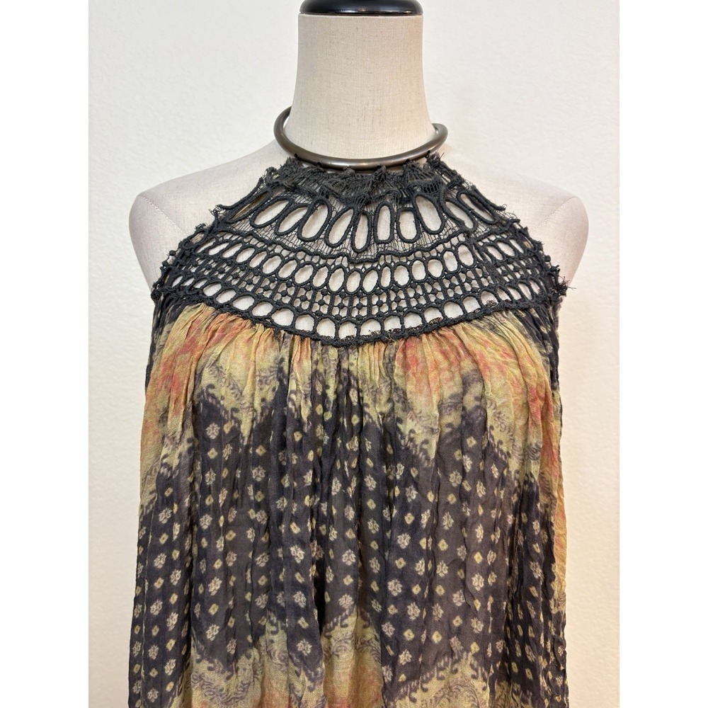 Free People Fp One Boho Crochet Halter Dress Maxi Open Back Sz S Gauze Festival - Picture 2 of 11